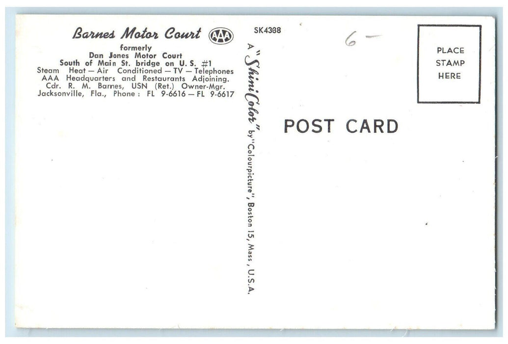 Barnes Motor Court Headquarters & Restaurant Jacksonville Multiview FL Postcard