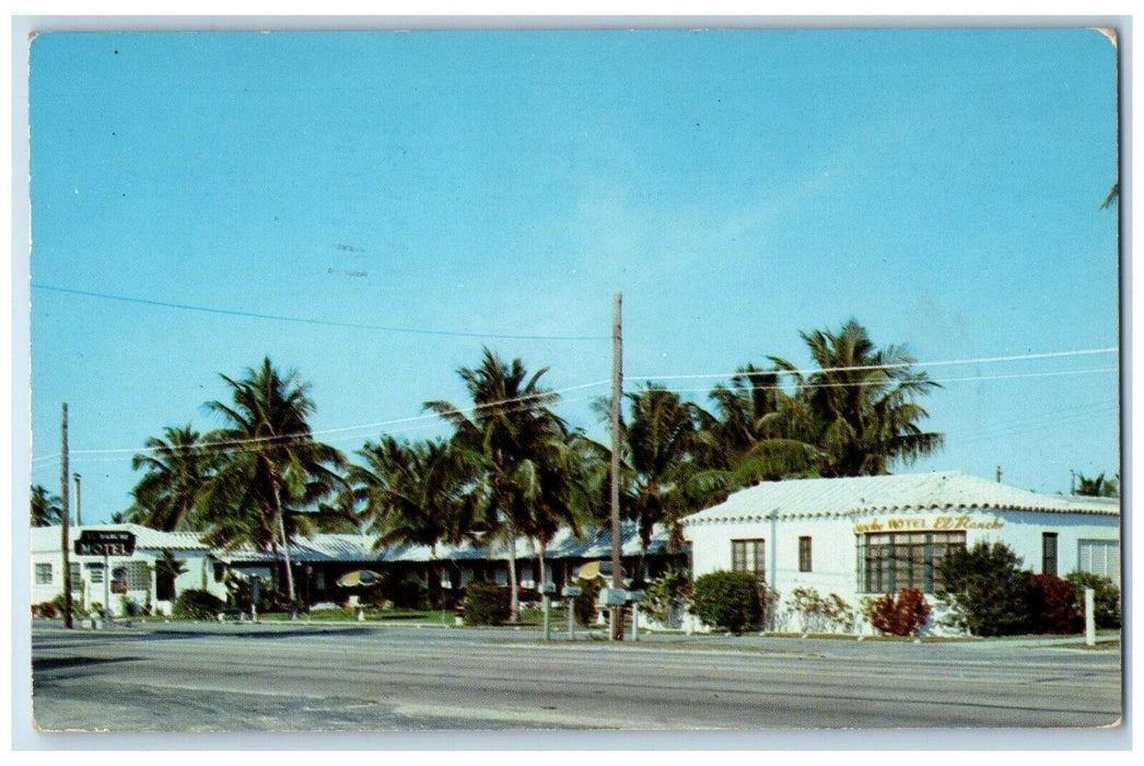 1953 El Racho Motel Court Roadside Palm Tree Lake Worth Florida FL Postcard