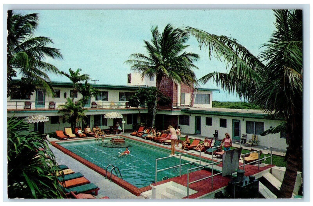 Tally Ho Motel & Apartment Swimming Pool Hollywood Beach Florida FL Postcard
