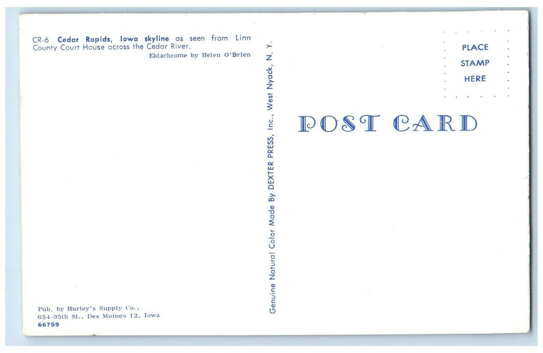 c1960 Cedar Rapids Iowa Skyline Seen Linn County Court House Iowa IO Postcard
