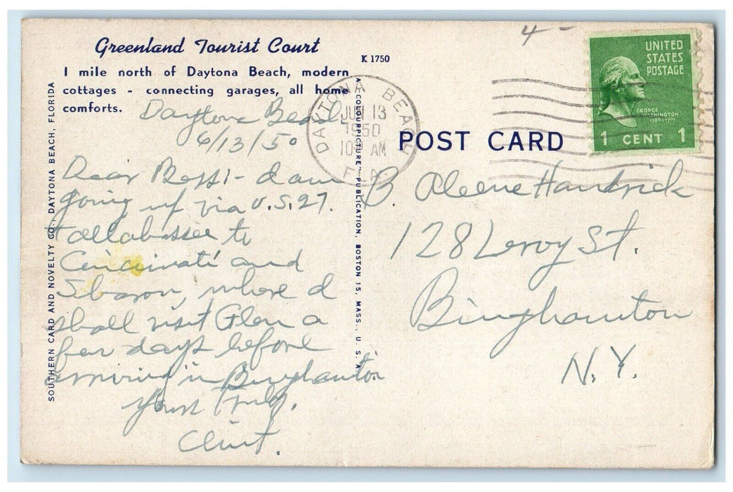 1950 Greenland Cabins Tourist Court Roadside Daytona Beach Florida FL Postcard