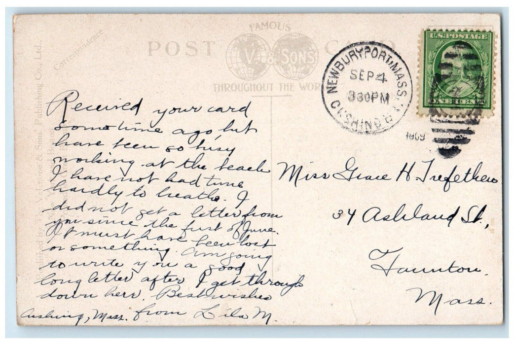 1909 Pavilion Theater Cushing Hotel Salisbury Beach Massachusetts MA Postcard