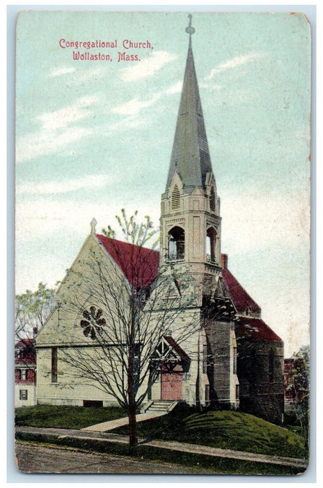 c1910's Congregational Church Wollaston Massachusetts MA Antique Postcard