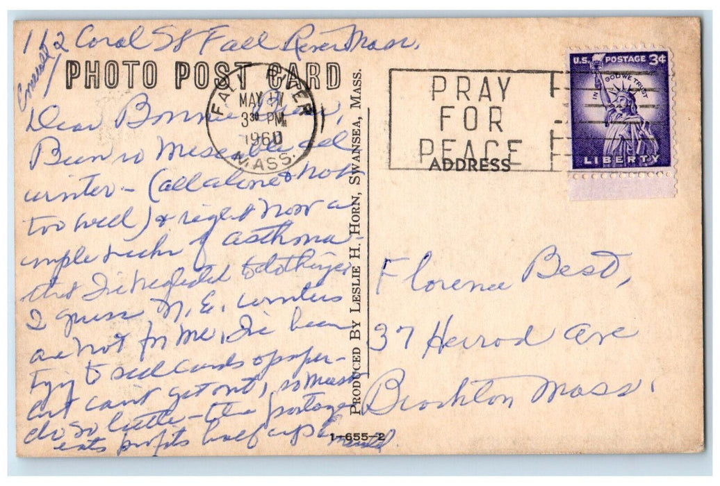 1960 Town Hall Somerset Massachusetts MA Posted Vintage Photo Postcard