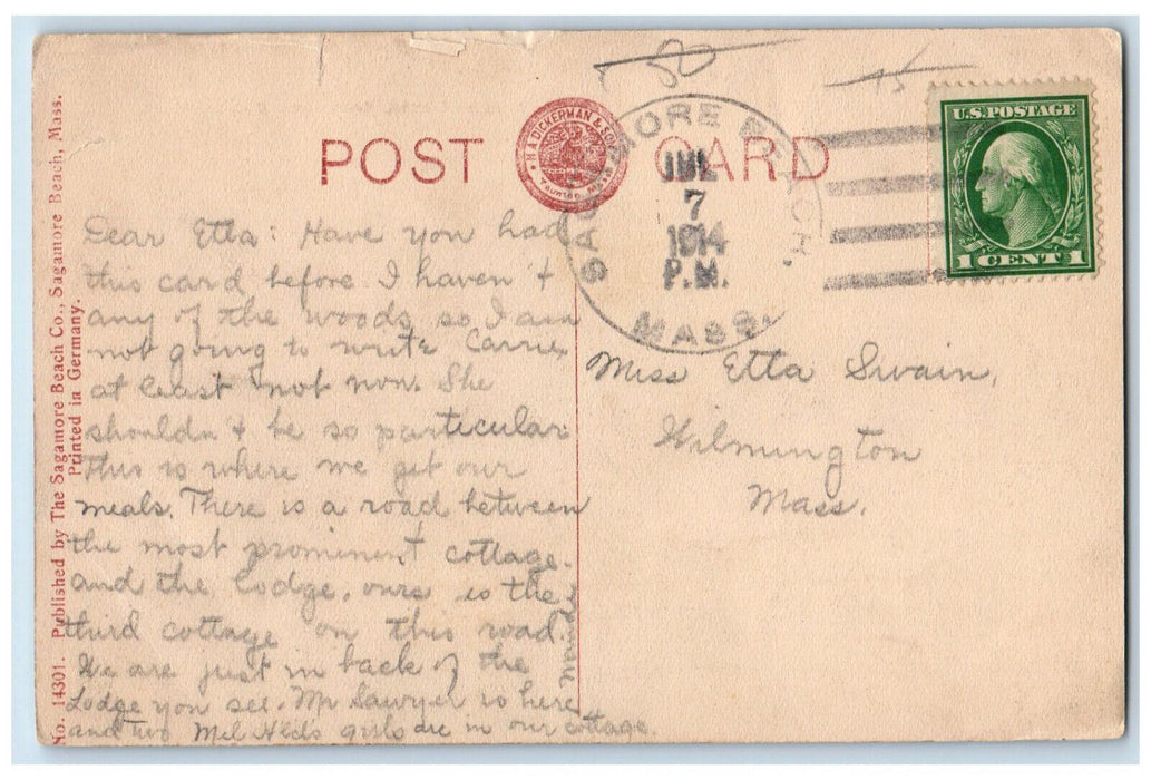 1914 Sagamore Lodge Sagamore Beach Massachusetts MA HA Dickerman & Son Postcard