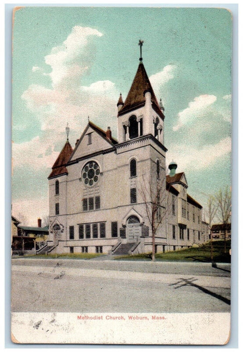1907 Methodist Church Street View Woburn Massachusetts MA Antique Postcard