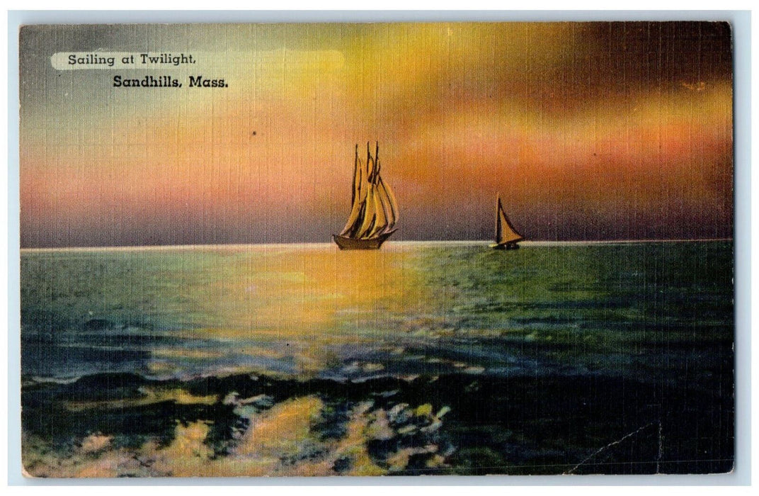 1946 Sailing at Twilight Sandhills Massachusetts MA Unposted Vintage Postcard