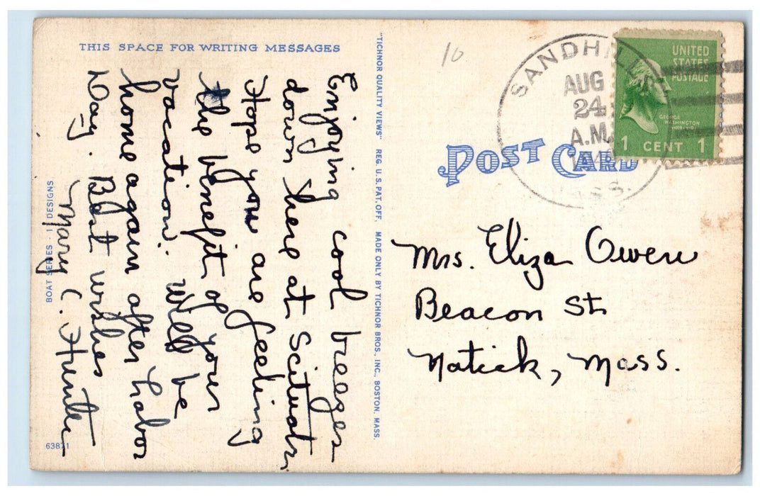 1946 Sailing at Twilight Sandhills Massachusetts MA Unposted Vintage Postcard