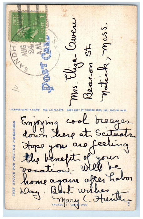 1946 Sailing at Twilight Sandhills Massachusetts MA Unposted Vintage Postcard