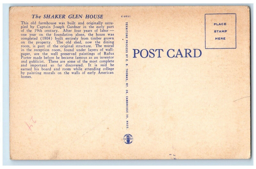 c1940's Shaker Glen House Woburn Massachusetts MA Unposted Vintage Postcard
