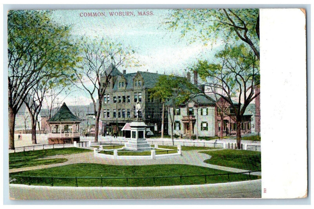 1909 View Common Pavilion Statue Building Woburn Massachusetts MA Postcard