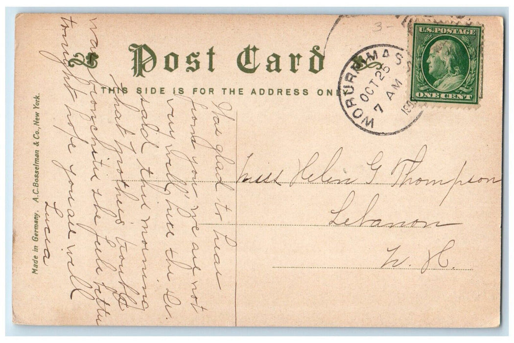 1909 View Common Pavilion Statue Building Woburn Massachusetts MA Postcard