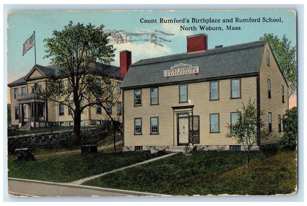 1922 Count Rumford's Birthplace And Rumford School North Woburn MA Postcard