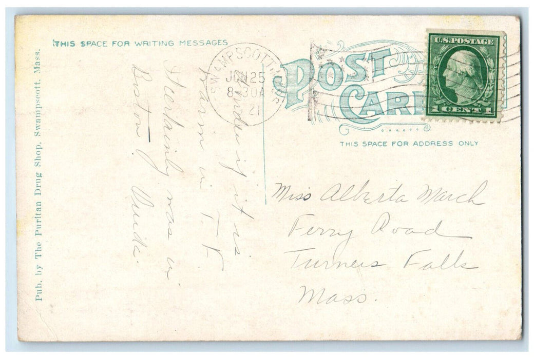 1921 New Ocean House Swampscott Massachusetts MA Posted Antique Postcard