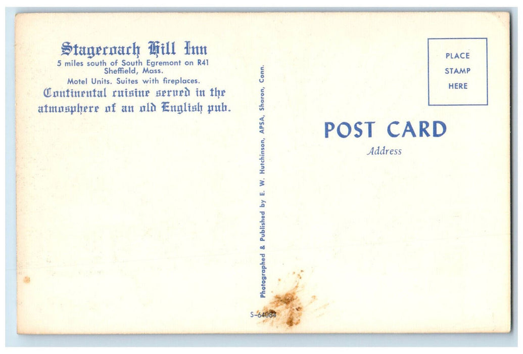 c1960's Stagecoach Hill Inn Sheffield Massachusetts MA Unposted Vintage Postcard