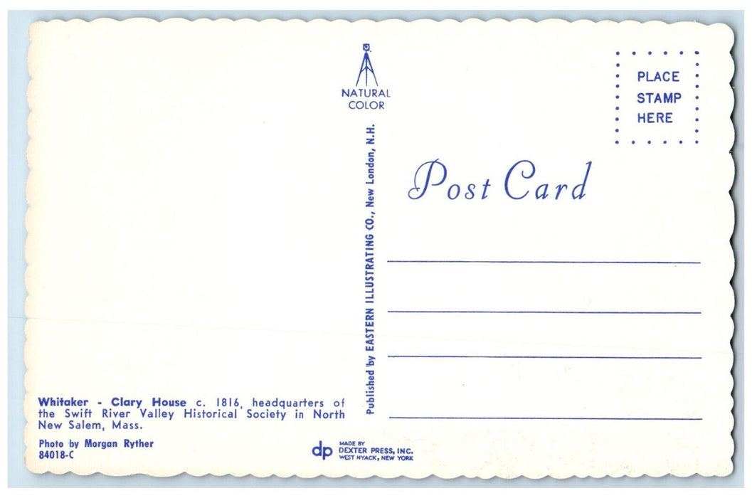 c1950's Whitaker-Clary House Front View New Salem Massachusetts MA Postcard