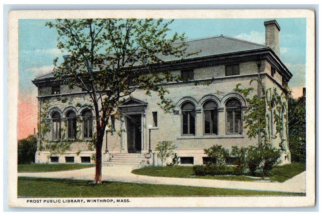 1922 Frost Public Library Building Winthrop Massachusetts MA Vintage Postcard