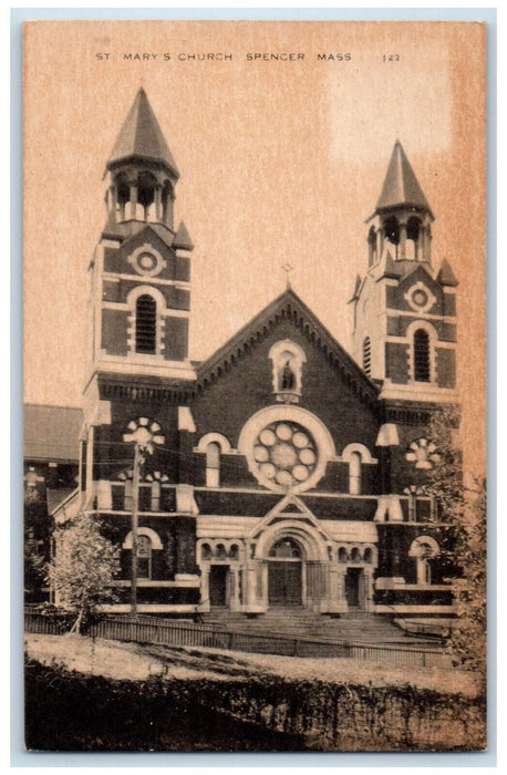 c1940's St. Mary's Church Spencer Massachusetts MA Vintage Unposted Postcard