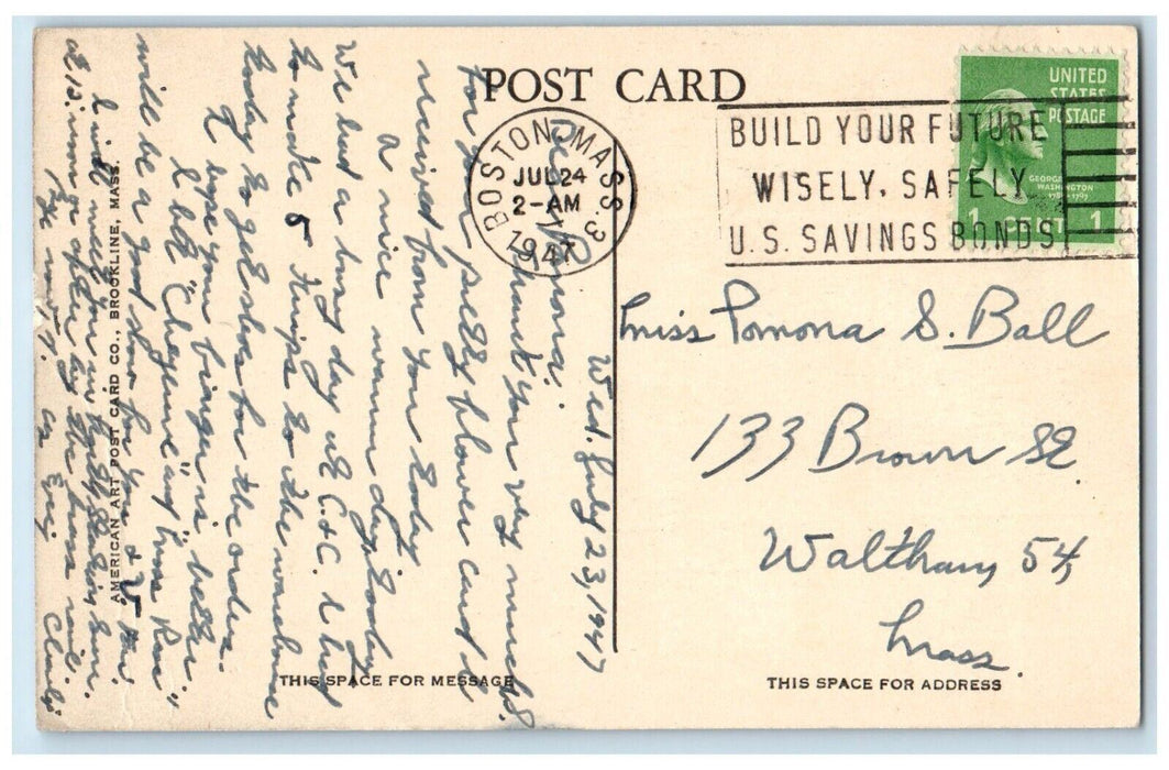 1947 Cottage Park Yacht Club Winthrop Massachusetts MA Posted Vintage Postcard