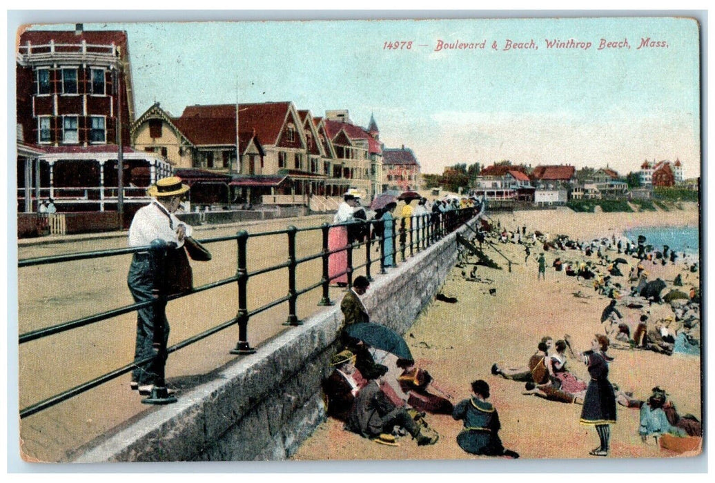 1907 Boulevard & Beach Winthrop Beach Massachusetts MA Posted Antique Postcard