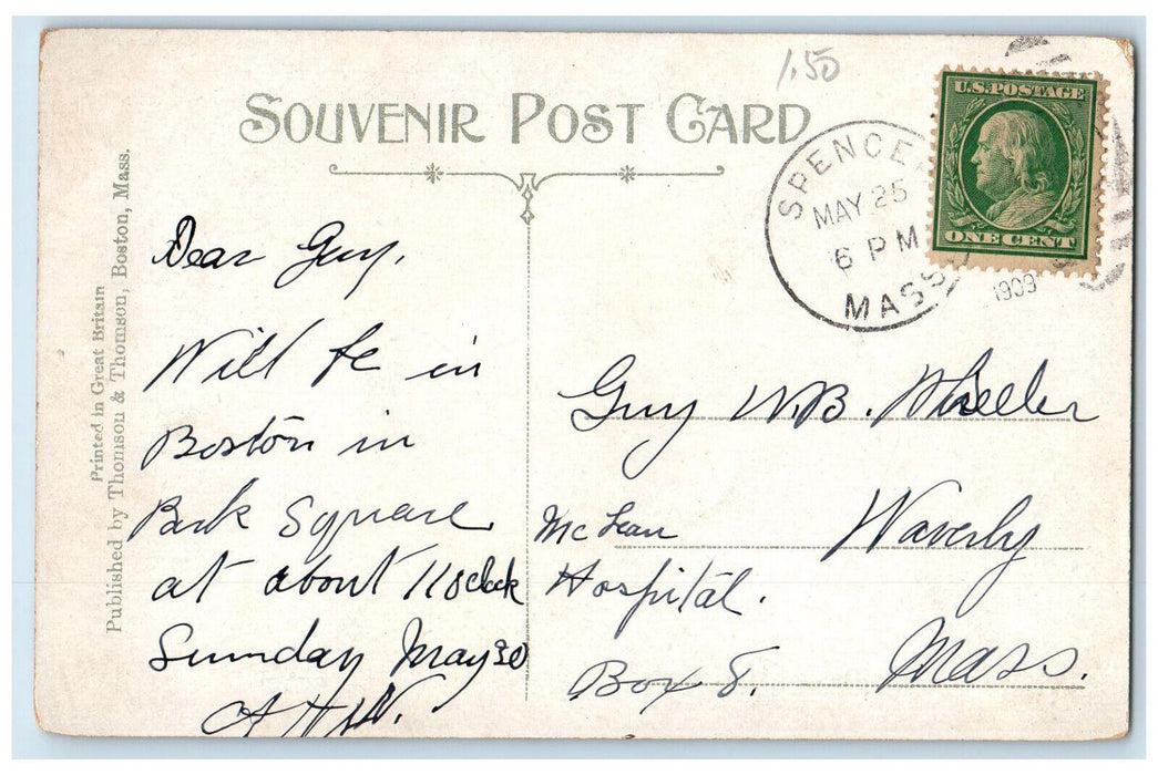 1909 Front View of Town Hall Spencer Massachusetts MA Antique Posted Postcard
