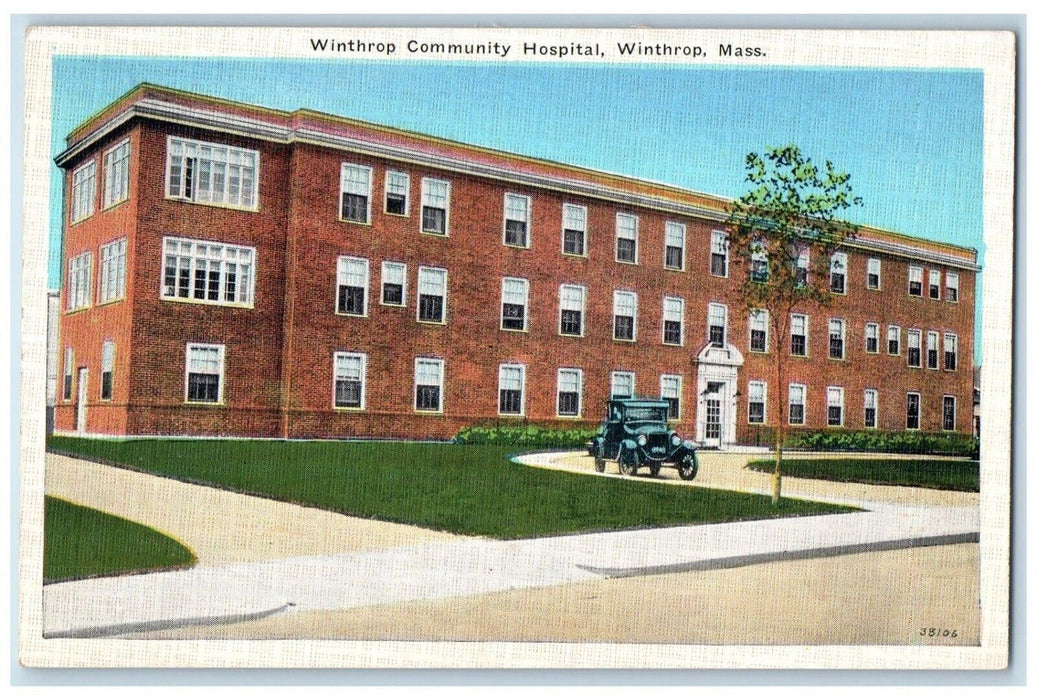 c1930's Winthrop Community Hospital Car Winthrop Massachusetts MA Postcard