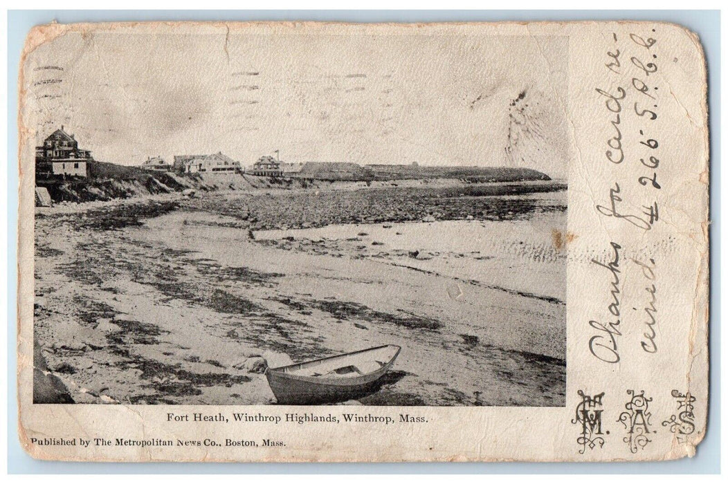 1907 For Heath Winthrop Highlands Boat Winthrop Massachusetts MA Posted Postcard