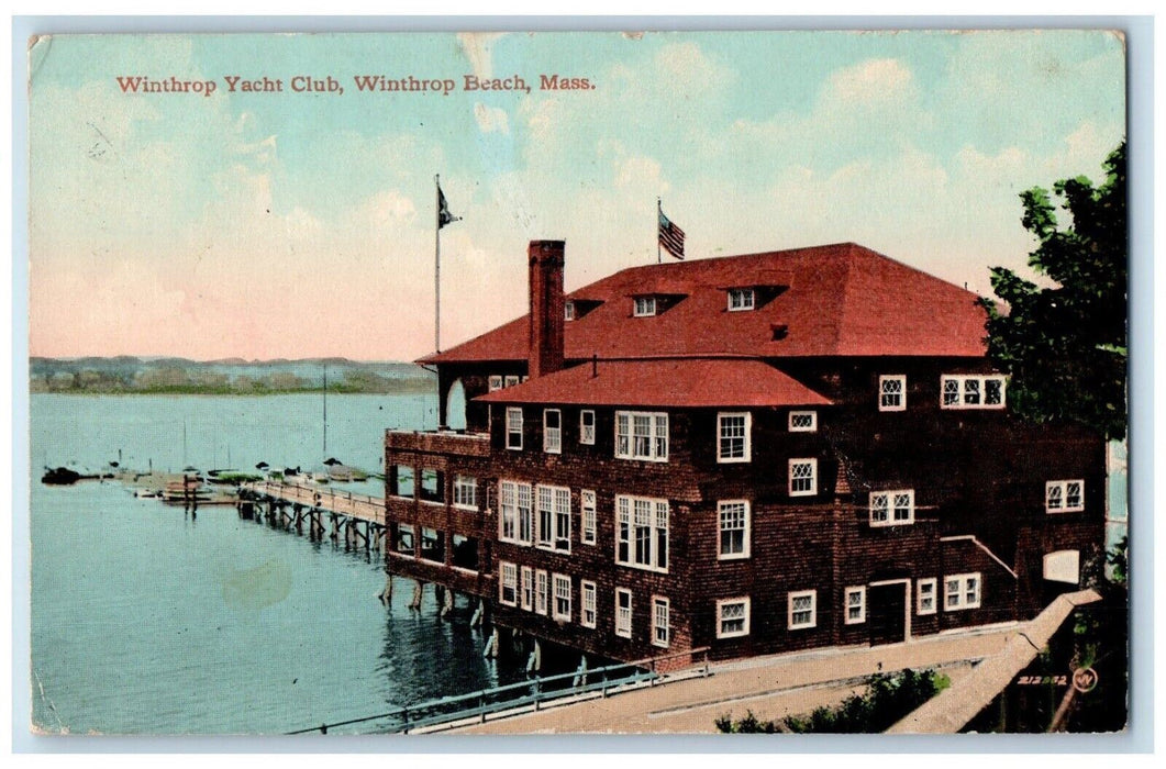 1912 Winthrop Yacht Club Winthrop Beach Massachusetts MA Antique Postcard