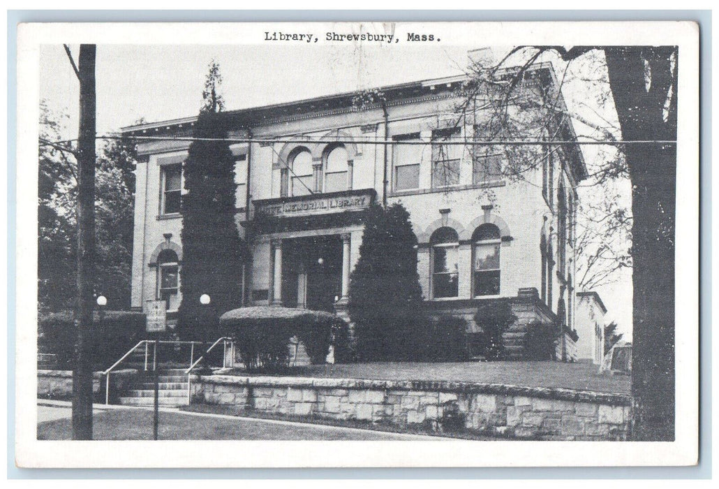 c1940's Library Shrewsbury Massachusetts MA Vintage Unposted Postcard