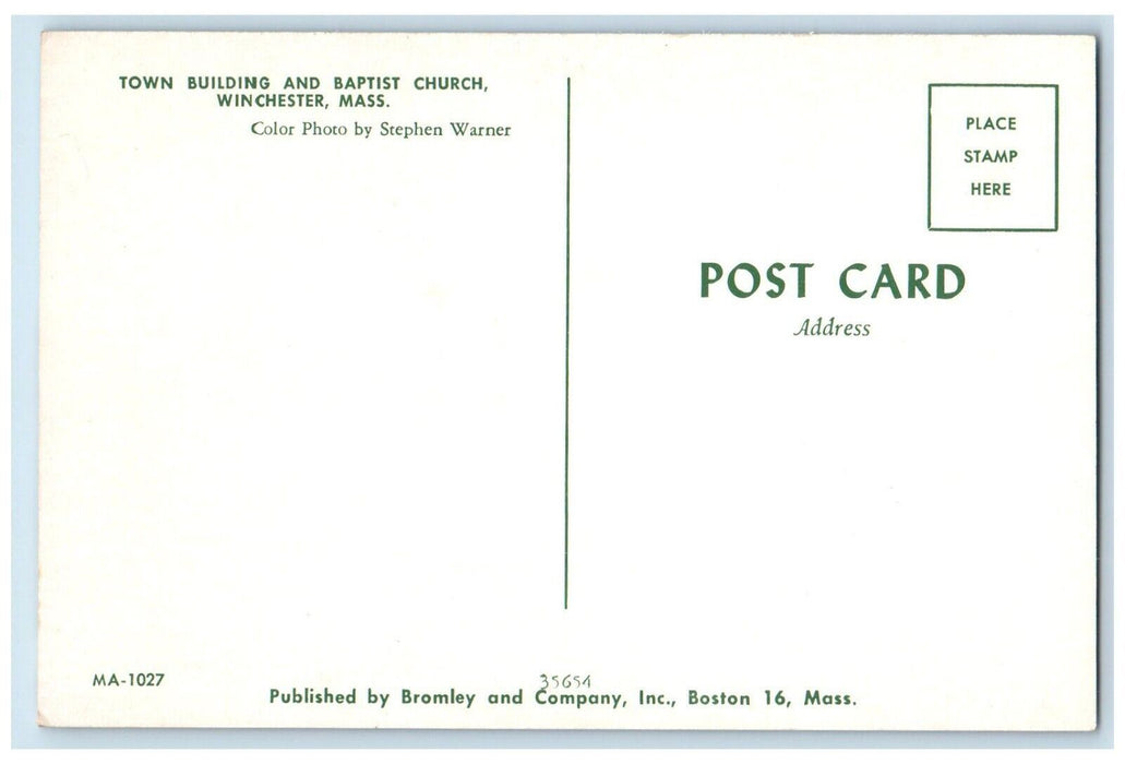 c1960's Town Building And Baptist Church Winchester Massachusetts MA Postcard