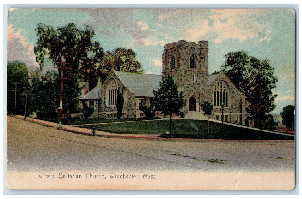 Unitarian Church Street View Winchester Massachusetts MA Rotograph Postcard