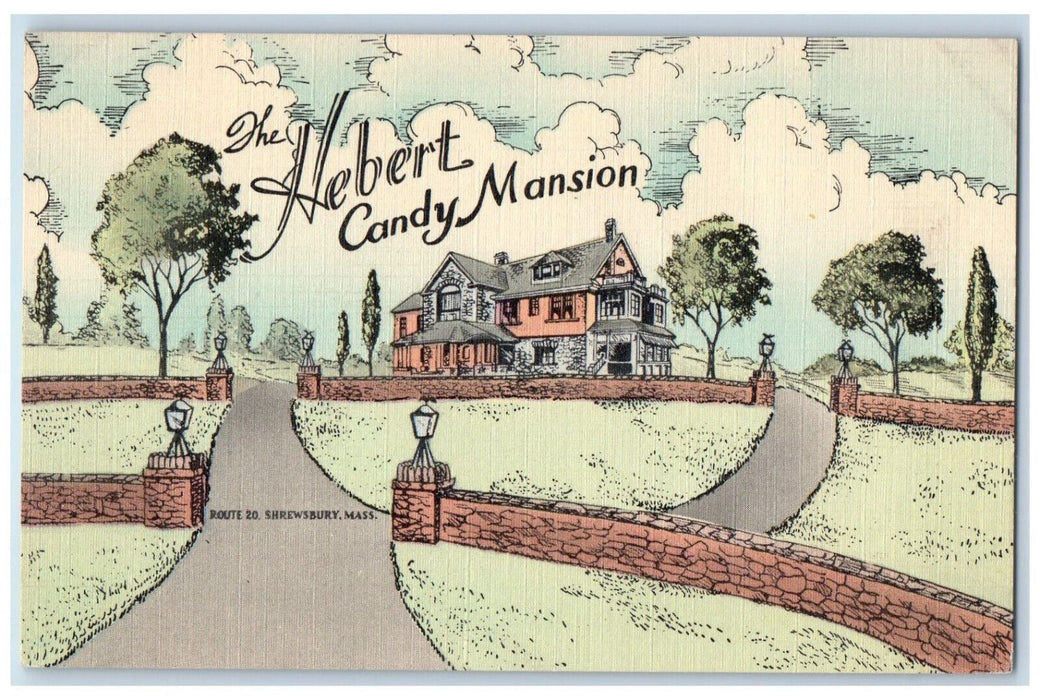 1952 The Herbert Candy Mansion Shrewsbury Massachusetts MA Vintage Postcard