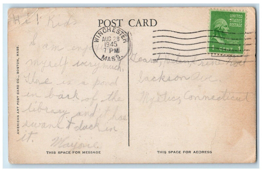 1945 Public Library Building Winchester Massachusetts MA Vintage Postcard