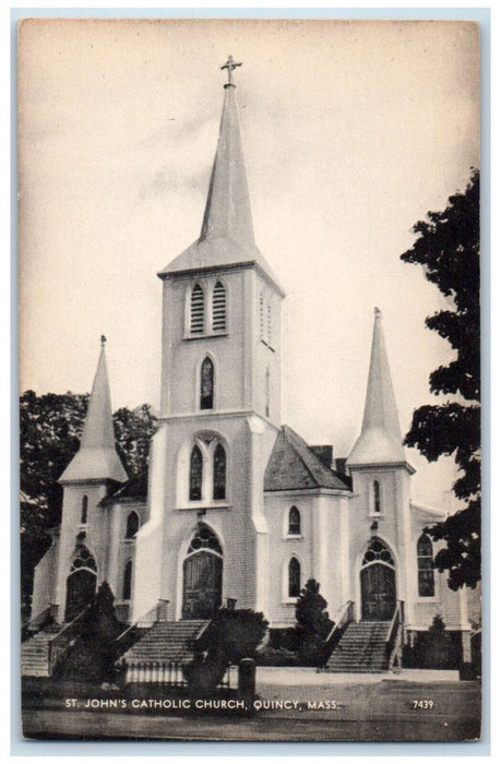 c1940's St. John's Catholic Church Quincy Massachusetts MA Vintage Postcard