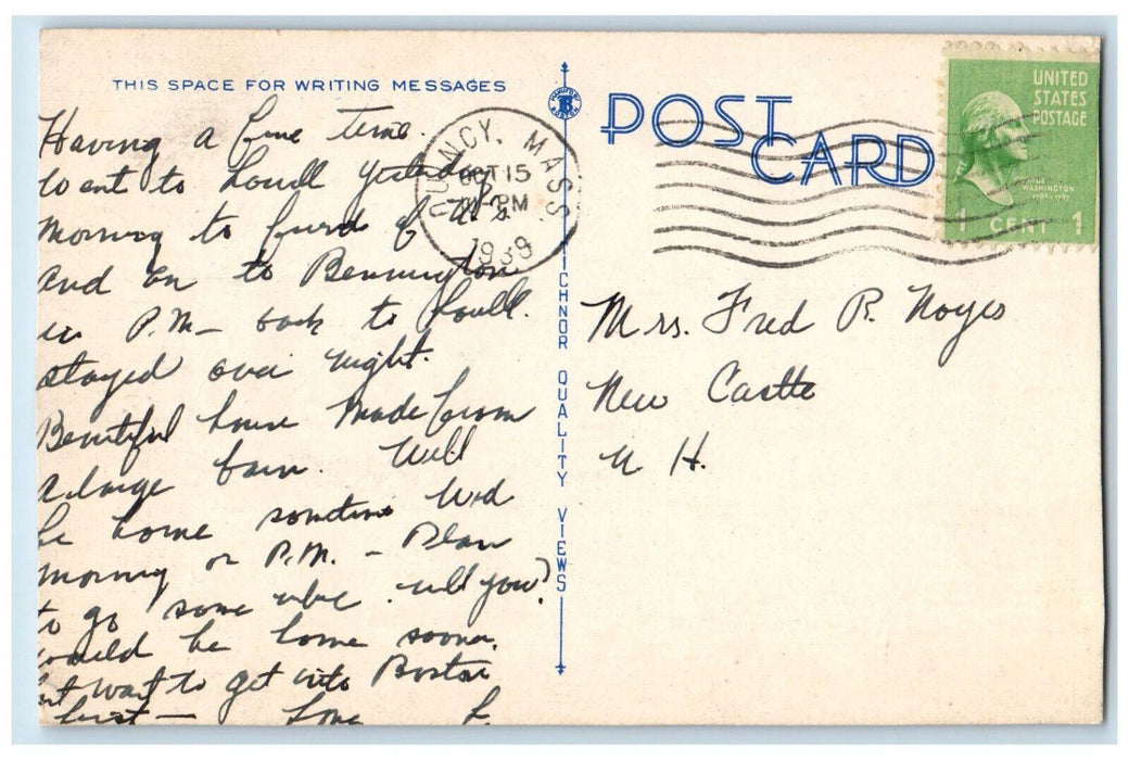 1939 First Parish Church Quincy Massachusetts MA Vintage Posted Postcard