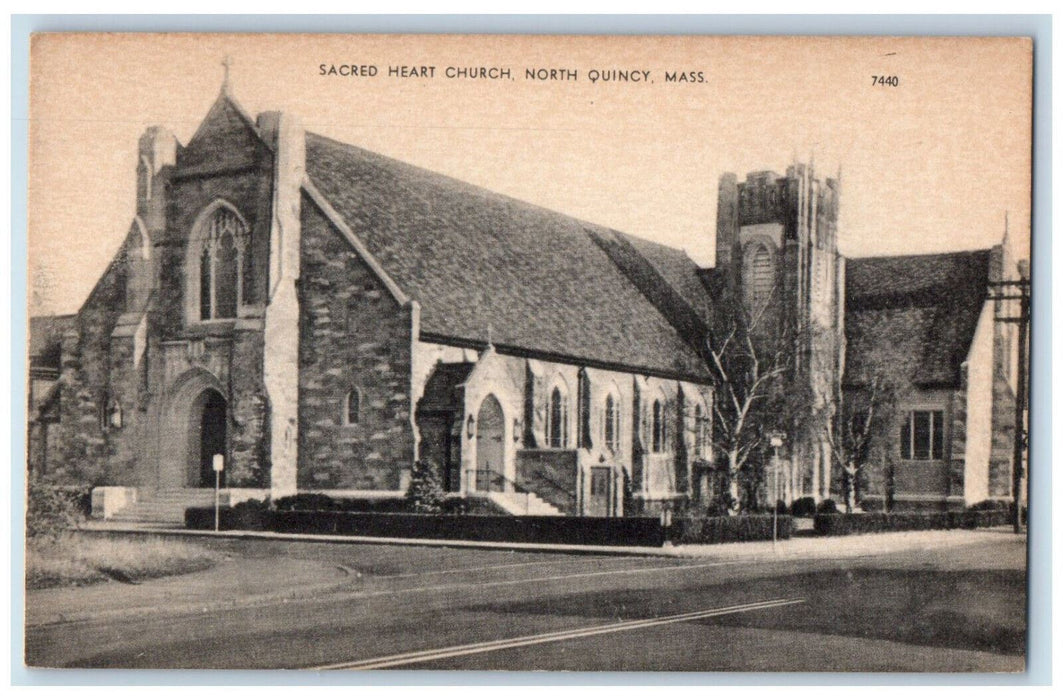 c1940's Sacred Heart Church Quincy Massachusetts MA Vintage Unposted Postcard