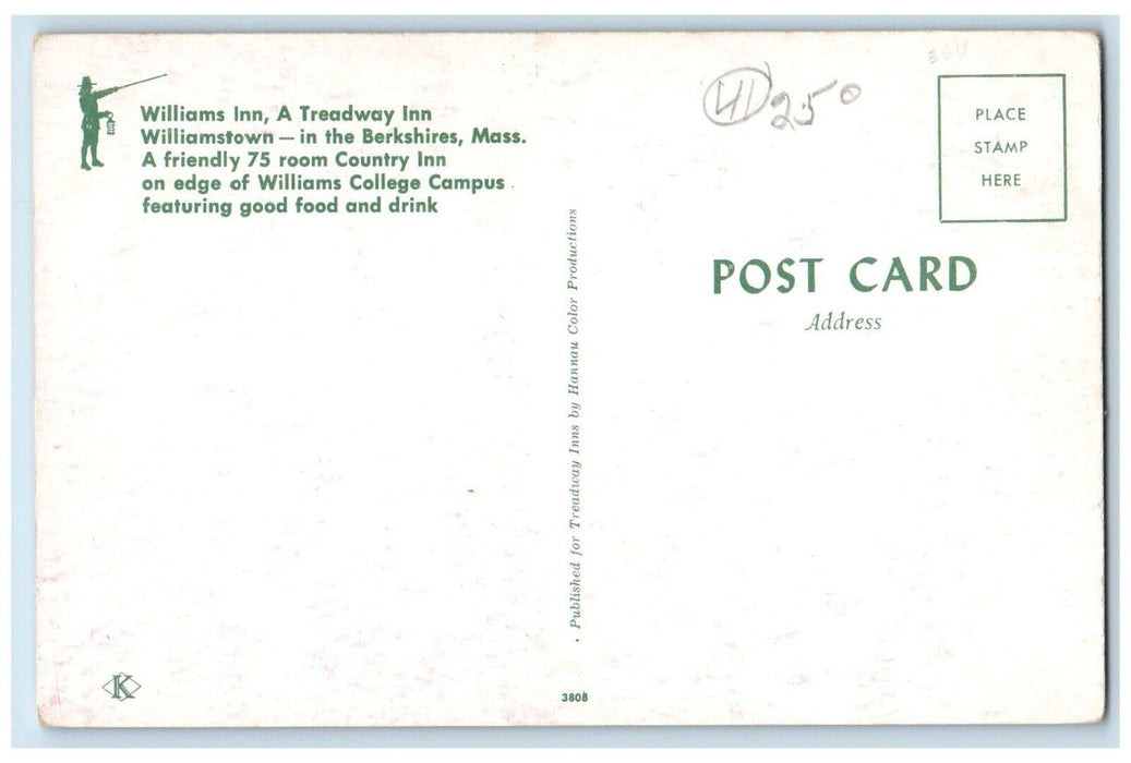 Williams Inn Hotel Cars Williamstown Massachusetts MA Unposted Vintage Postcard