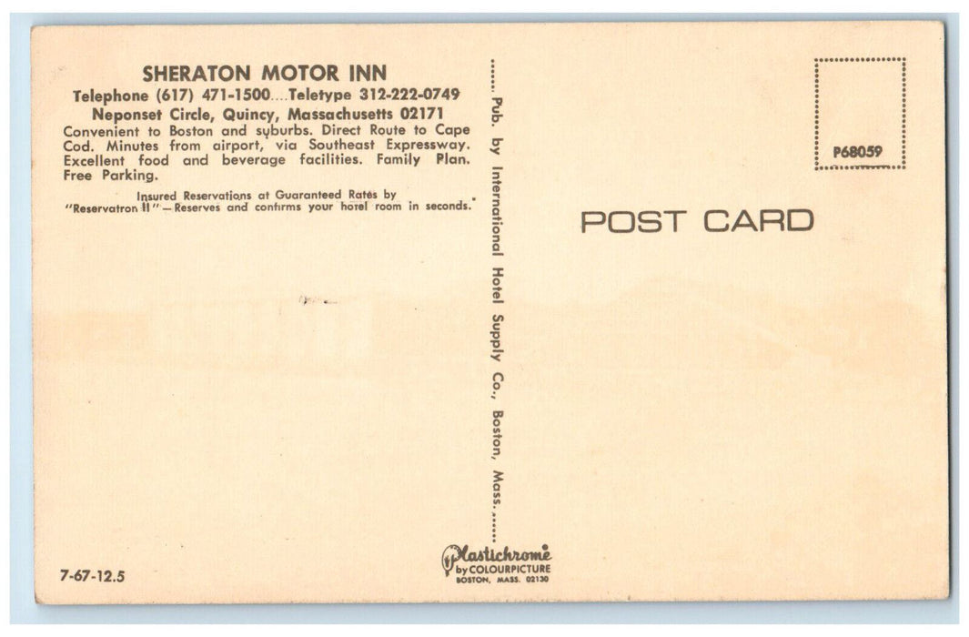 c1960's Sheraton Motor Inn Neponset Circle Quincy Massachusetts MA Postcard