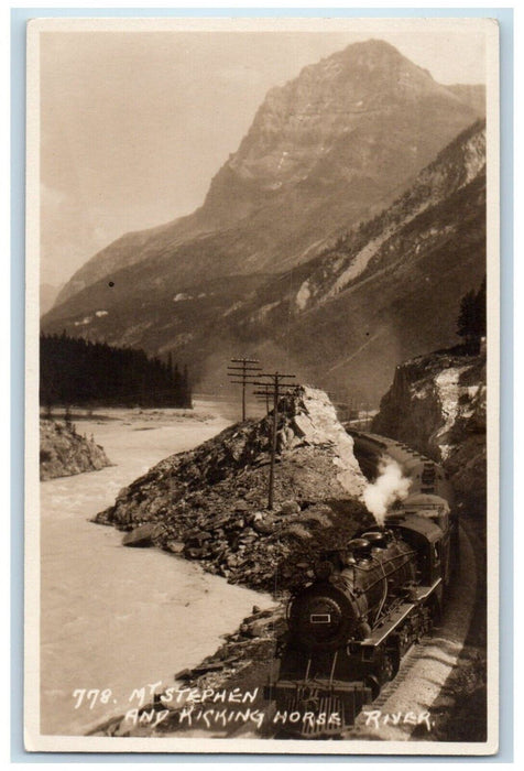 Mt. Stephen Kicking Horse River Railroad Train Bryan Harmon RPPC Photo Postcard