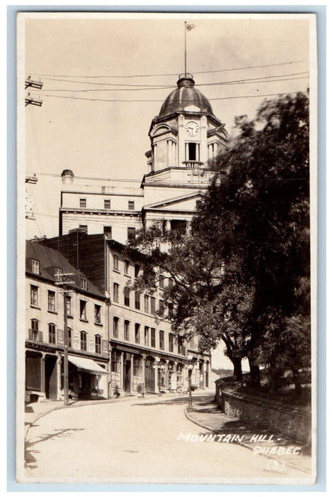 c1930's Mountain Hill Building Clock Tower Quebec Canada RPPC Photo Postcard