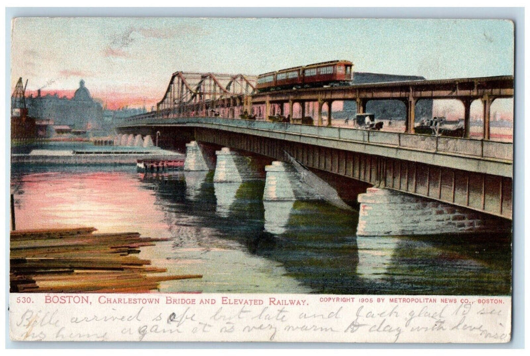 1906 Charlestown Bridge Elevated Railway Boston Massachusetts Vintage Postcard