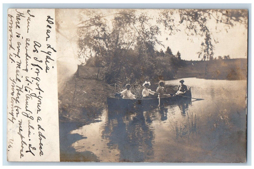 Candid Lake Cande Canoeing Boat Port Dover Ontario Canada RPPC Photo Postcard