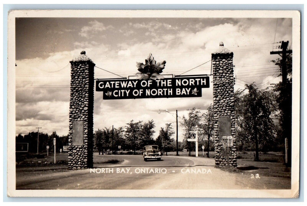 1947 Gateway Of The North Bay Ontario Canada, Arch Car RPPC Photo Postcard