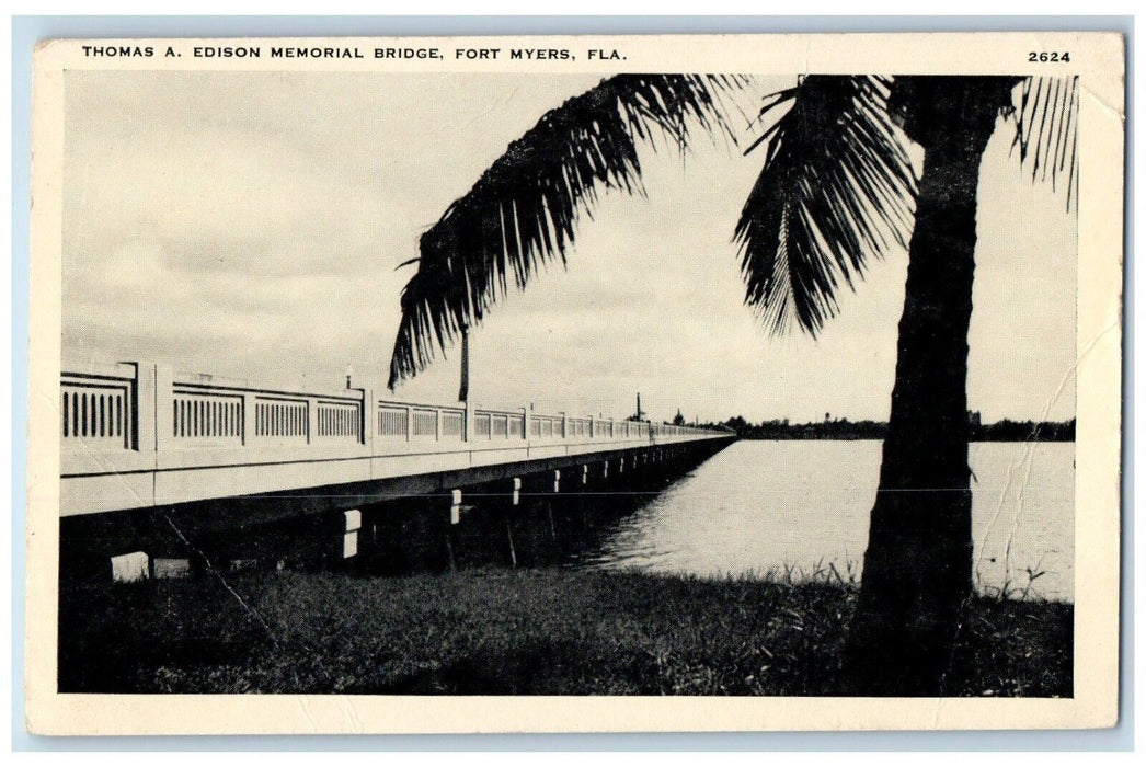 c1930's Thomas A Edison Memorial Bridge Fort Myers Florida FL Unposted Postcard