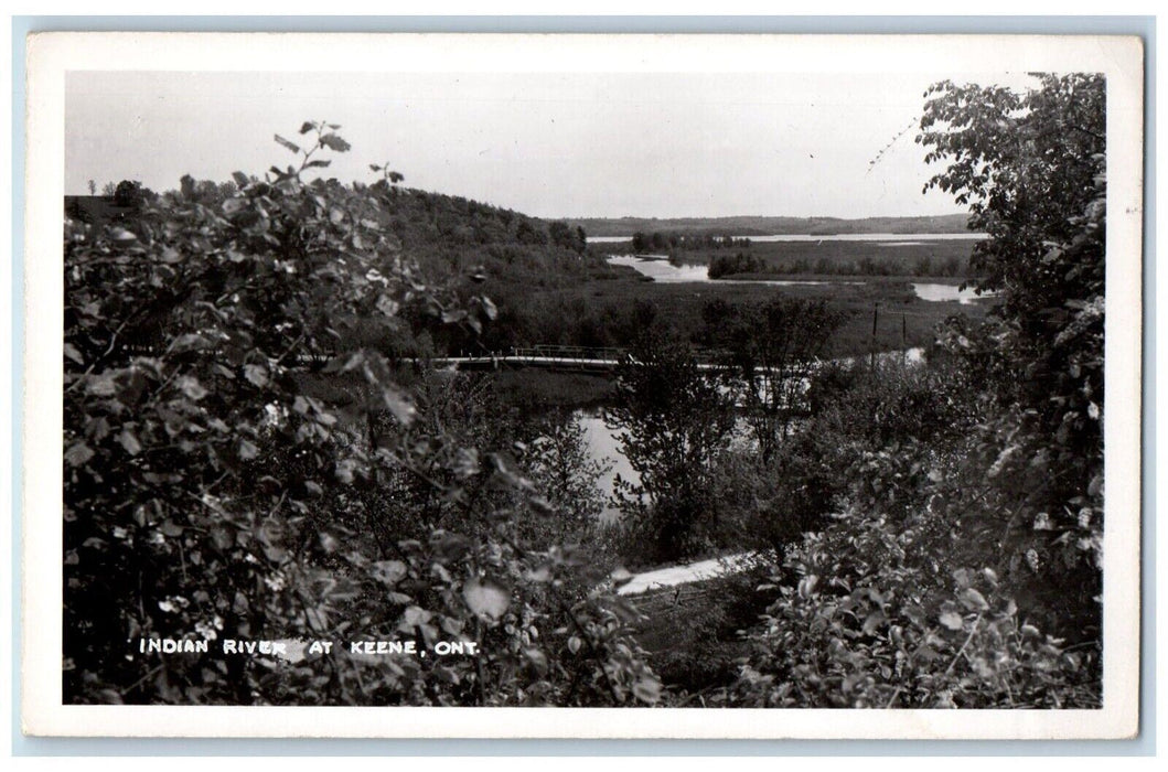 View Of Indian River At Keene Ontario Canada, Hanging Bridge RPPC Photo Postcard