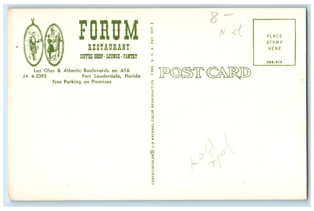 Forum Restaurant Coffee Shop Lunge Pantry Fort Lauderdale FL Dual View Postcard