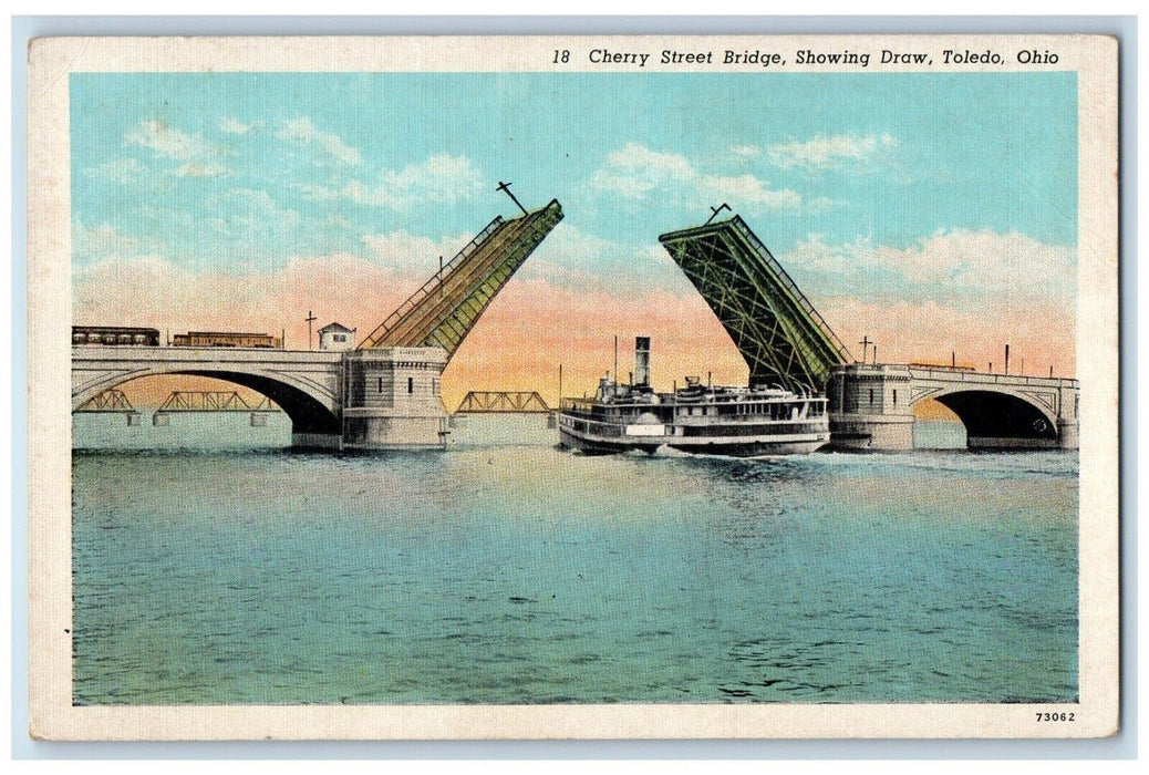 1939 Cherry Street Folding Bridge Showing Draw Toledo Ohio OH Antique Postcard