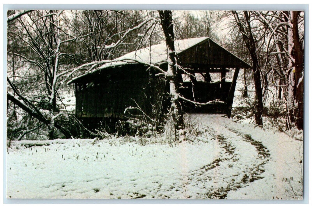 c1910 Coshocton County Winter Ohio Covered Bridge OH Vintage Antique Postcard