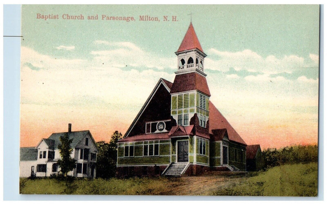 c1910 Baptist Church Parsonage Milton New Hampshire NH Vintage Antique Postcard