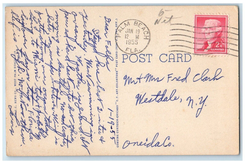 1955 The Inviting Beach Cars Fort Pierce Palm Beach Florida FL Posted Postcard